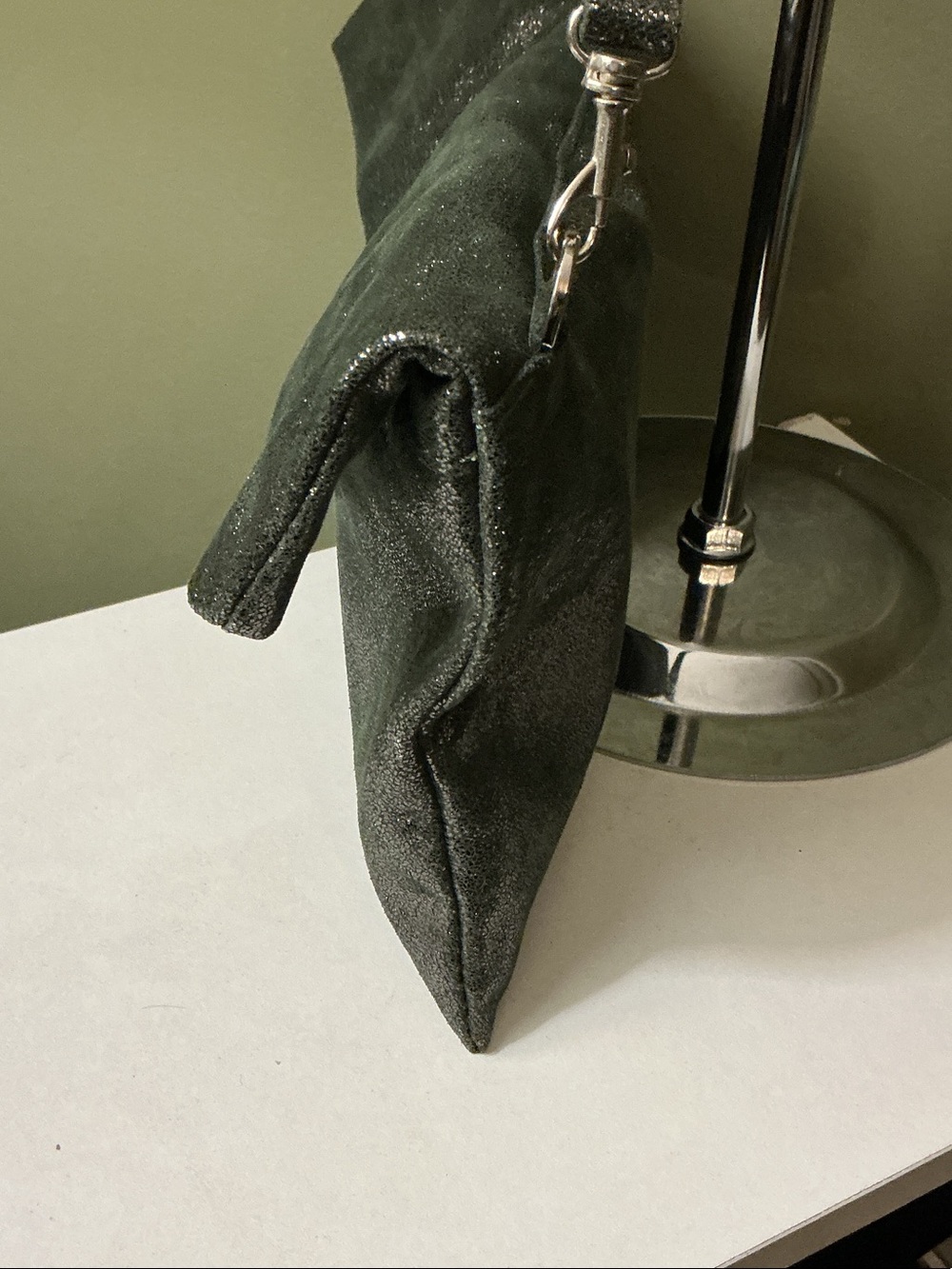Gianni Chiarini Metallic Green Leather Foldover Shoulder Bag Wristlet Clutch - Picture 2 of 7